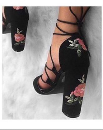 rose floral adore black heels