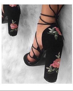 rose floral adore black heels