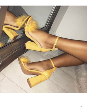 Faux Fur High Heels Sandals