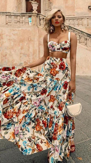 Flower Two Piece Dress