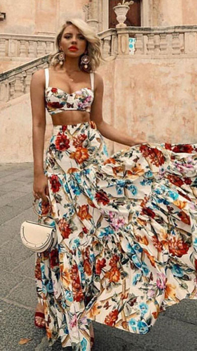 Flower Two Piece Dress