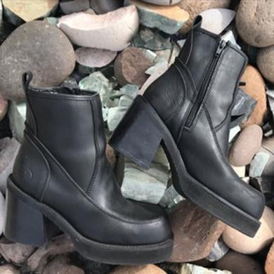 black chunky platforms leather boots