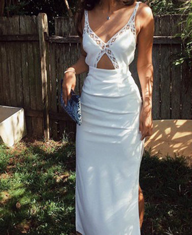 HOLLY White Hole Long Dress