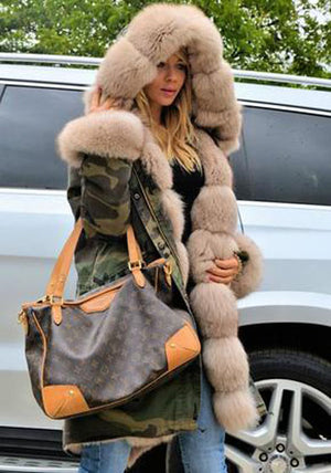 Fur Long Sleeve Parka Coat