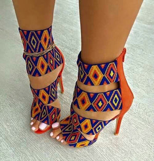 patterned High Heels Sandals