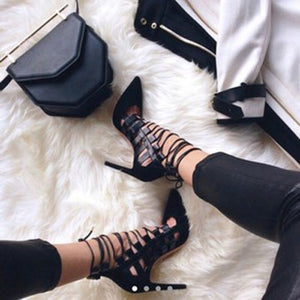 tie laceup heels