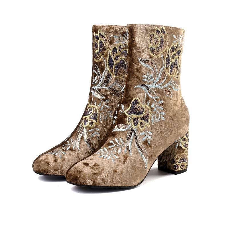 EMMA EMBROIDERY HIGH HEELS BOOTS