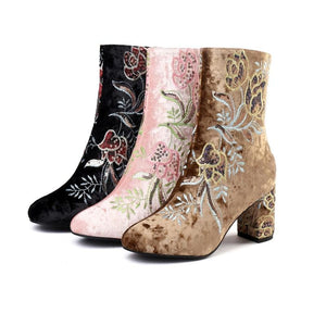 EMMA EMBROIDERY HIGH HEELS BOOTS