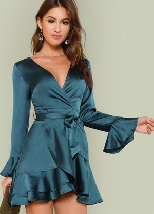 LUCY BELTED V NECK DRESS