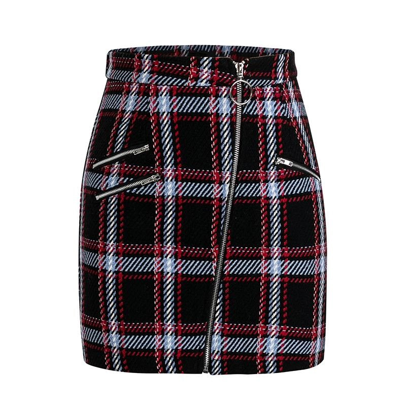 MARTHA ZIPPER PLAID SKIRT