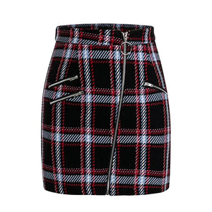 MARTHA ZIPPER PLAID SKIRT