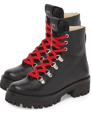 DARCEY RED LACE UP ANKLE BOOTS