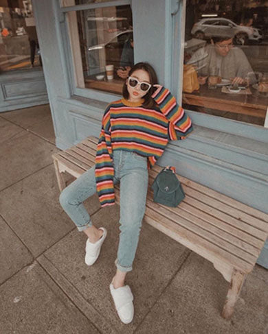 rainbow striped knitted sweater