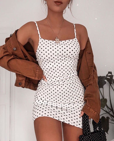 LUCY Polka Dot Strappy Bodycon Dress