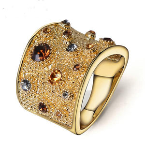 Wide Gold  /  Color Paved Cocktail Ring