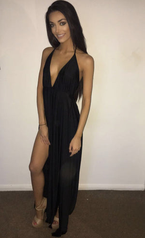 V-Neck Sleeveless Front Split Long Dress