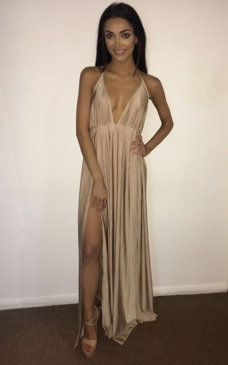 V-Neck Sleeveless Front Split Long Dress