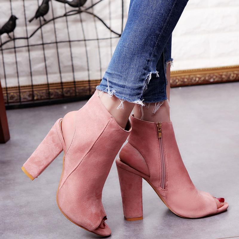 Open High Heels Peep Toe Boots