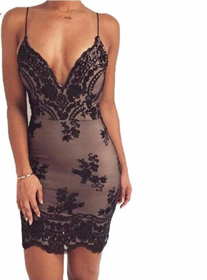 V-neck Backless Sequined Dress