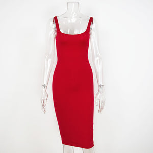 Square Neck Bodycon  Midi Dress