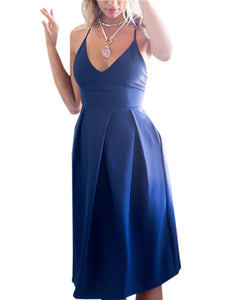 Spaghetti Strap Satin blue Dress