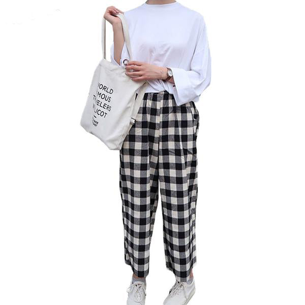 Plaid Patchwork Ankle-length Pants