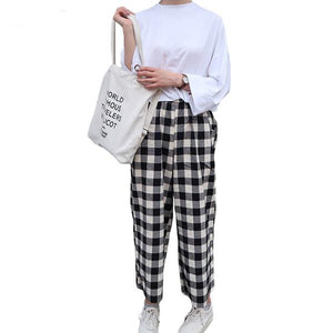 Plaid Patchwork Ankle-length Pants