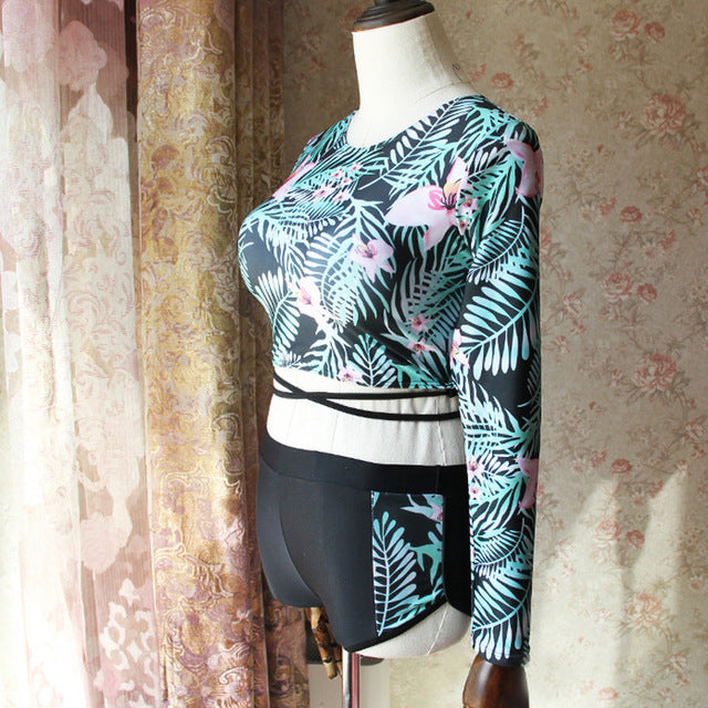 Long Sleeve Surfing Floral Bathing Suits