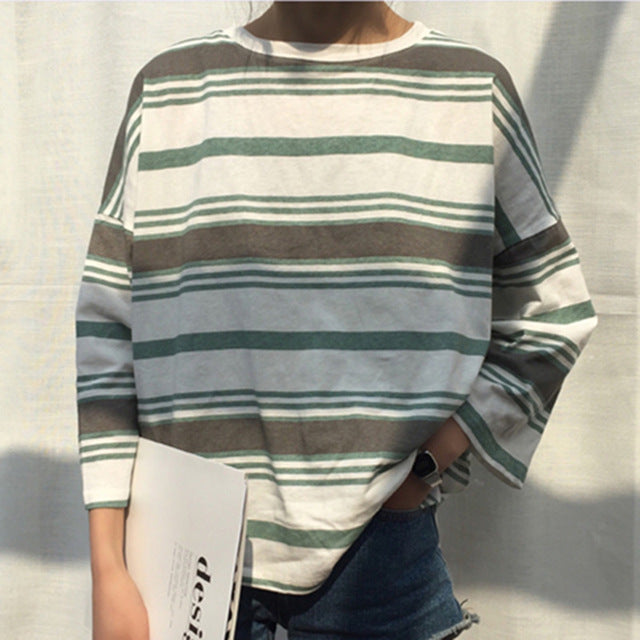 Striped Blouse O Neck Shirt