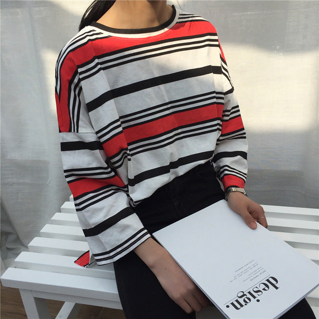 Striped Blouse O Neck Shirt