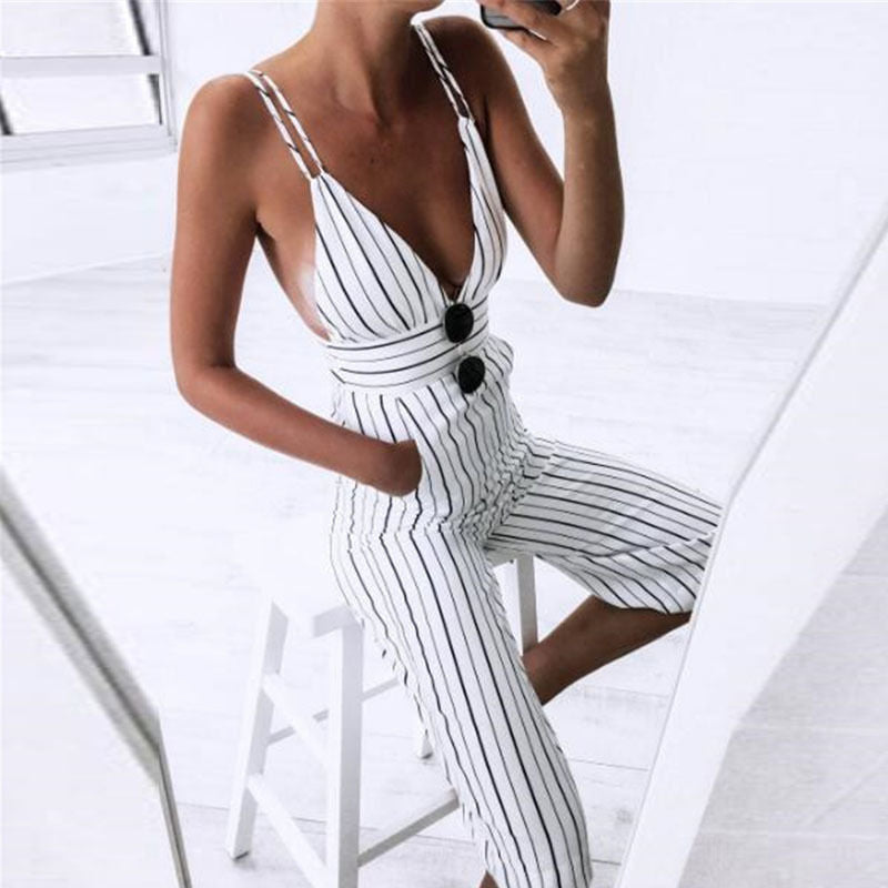 Striped Clubwear V Neck Playsuit Dress