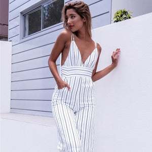 Striped Clubwear V Neck Playsuit Dress