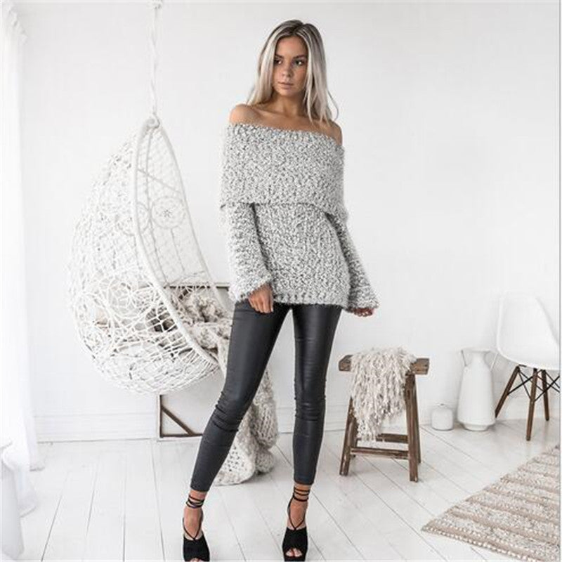 Baggy off the shoulder Pullover Sweaters