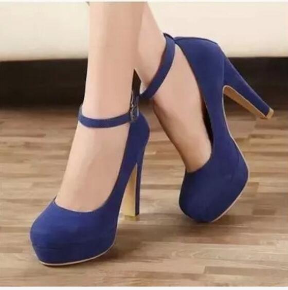 round head thick suede high heels