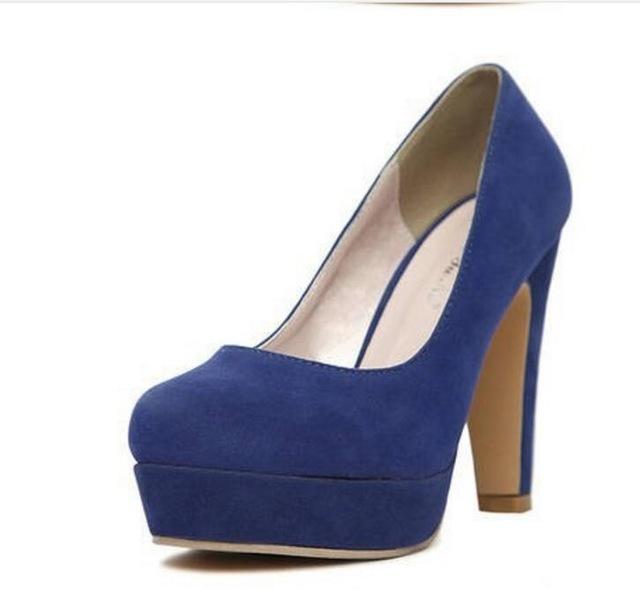 round head thick suede high heels