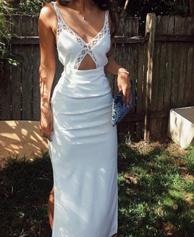 HOLLY White Hole Long Dress